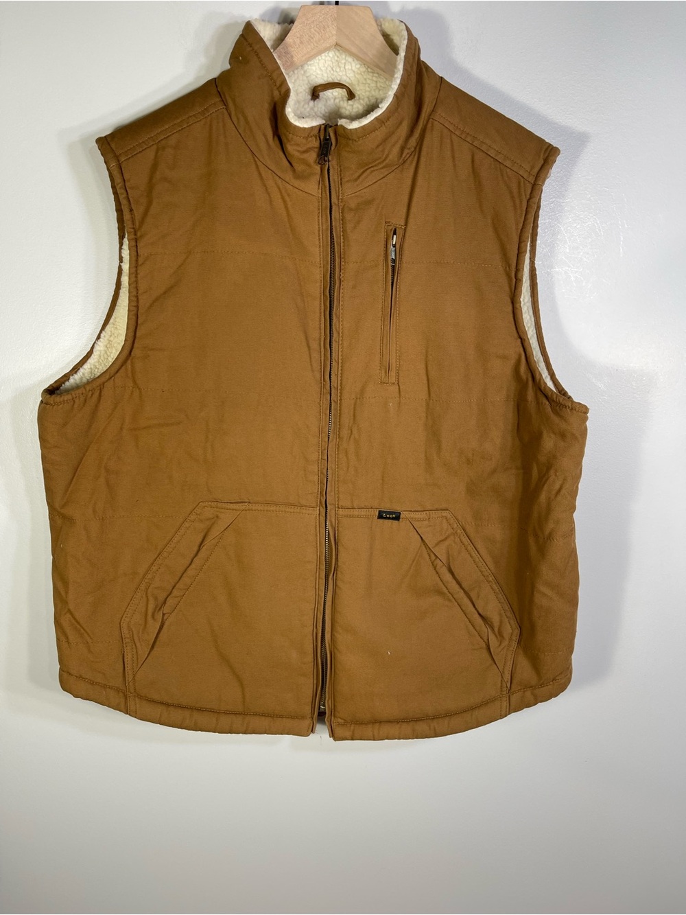 LEE Sherpa Lined Canvas Duck Vest Brown Mens Size L Workwear Outdoor Utility L
